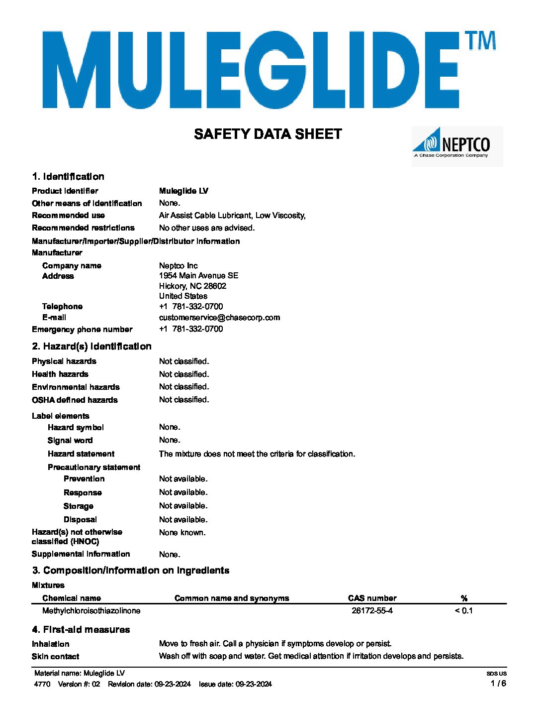 MULEGLIDE SDS US - CBLA LV RTU 1